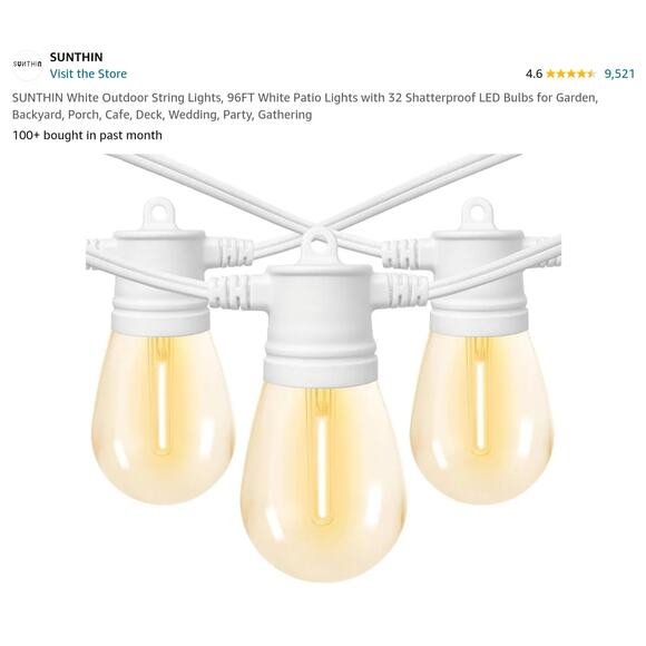 Sunthin Outdoor Patio Garden White String LED Shatterproof Lights - Picture 7 of 9